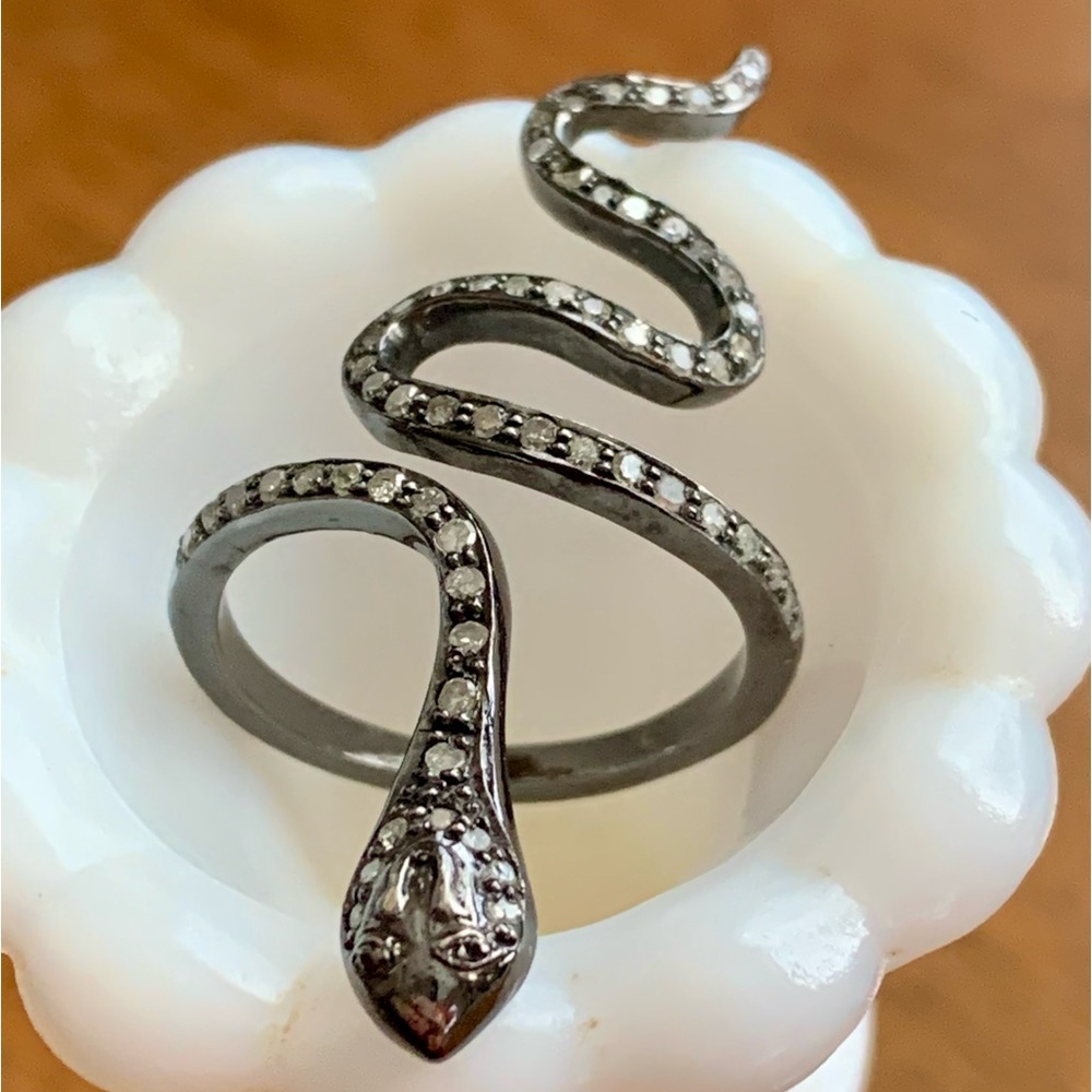 S Carter Designs * Stunning Sterling Silver Pave Diamond Snake Ring - Picture 3 of 10